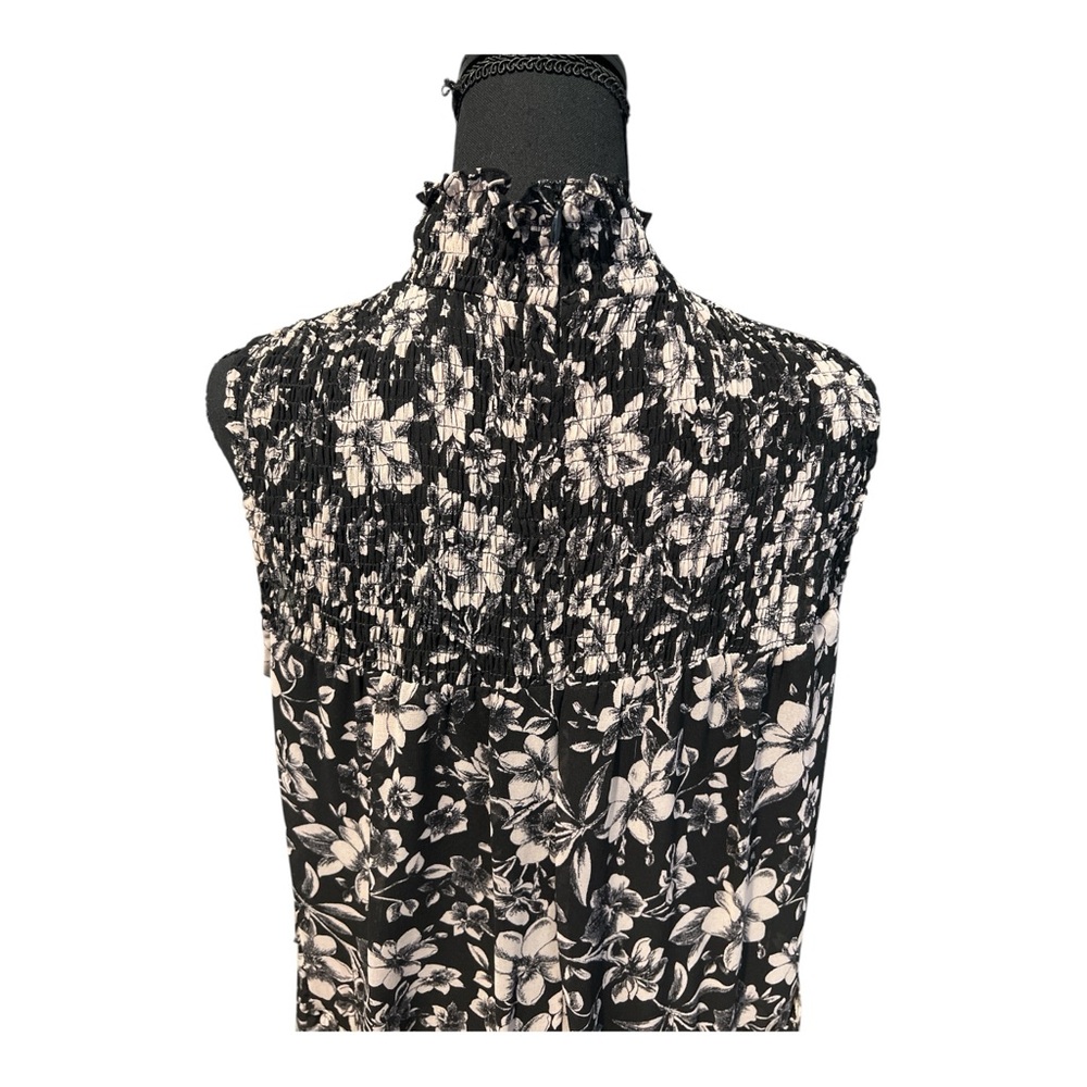 Just Taylor Sleeveless Mock Neck Smocked Floral Print A-line Chiffon Dress, Sz14 - Picture 9 of 15